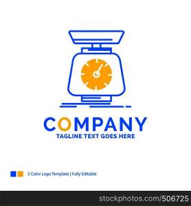 implementation, mass, scale, scales, volume Blue Yellow Business Logo template. Creative Design Template Place for Tagline.