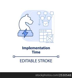 Implementation time blue light concept icon. Robust energy strategy abstract idea thin line illustration. Coordination. Isolated outline drawing. Editable stroke. Arial, Myriad Pro-Bold fonts used. Implementation time blue light concept icon