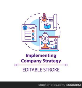 Implementing company strategy concept icon. Top management tasks. Setting improvement plan. Organization idea thin line illustration. Vector isolated outline RGB color drawing. Editable stroke. Implementing company strategy concept icon