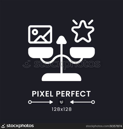 Implicit association testing white solid desktop icon. Physiological signals measurement. Pixel perfect 128x128, outline 4px. Silhouette symbol for dark mode. Glyph pictogram. Vector isolated image. Implicit association testing white solid desktop icon