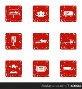 Import icons set. Grunge set of 9 import vector icons for web isolated on white background. Import icons set, grunge style