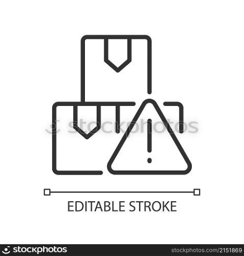 Import regulations linear icon. Customs restrictions and rules. Thin line customizable illustration. Contour symbol. Vector isolated outline drawing. Editable stroke. Pixel perfect. Arial font used. Import regulations linear icon