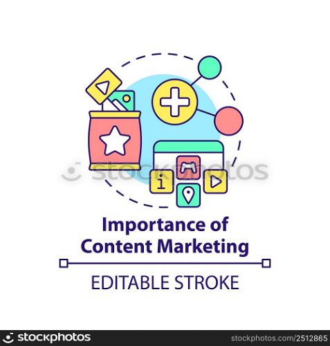 Importance of content marketing concept icon. Customer behavior trend abstract idea thin line illustration. Isolated outline drawing. Editable stroke. Arial, Myriad Pro-Bold fonts used. Importance of content marketing concept icon
