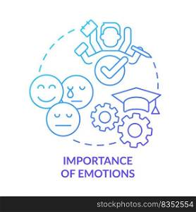 Importance of emotions blue gradient concept icon. Student motivation. Principle of learning abstract idea thin line illustration. Isolated outline drawing. Myriad Pro-Bold fonts used. Importance of emotions blue gradient concept icon