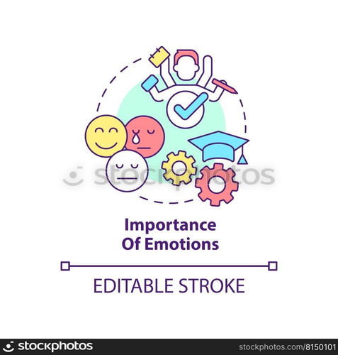 Importance of emotions concept icon. Student motivation. Principle of learning abstract idea thin line illustration. Isolated outline drawing. Editable stroke. Arial, Myriad Pro-Bold fonts used. Importance of emotions concept icon