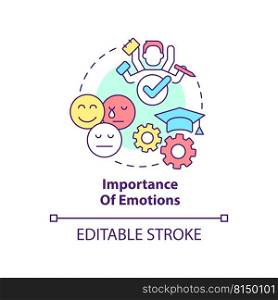 Importance of emotions concept icon. Student motivation. Principle of learning abstract idea thin line illustration. Isolated outline drawing. Editable stroke. Arial, Myriad Pro-Bold fonts used. Importance of emotions concept icon