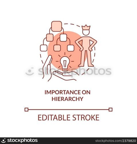 Importance on hierarchy red concept icon. Values ranks and roles. Toxic leader trait abstract idea thin line illustration. Isolated outline drawing. Editable stroke. Arial, Myriad Pro-Bold fonts used. Importance on hierarchy red concept icon