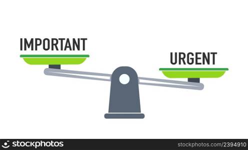 Important or urgent concept,important and urgent balance on scale, vector flat design.. Important or urgent concept,important and urgent balance on scale, flat design.
