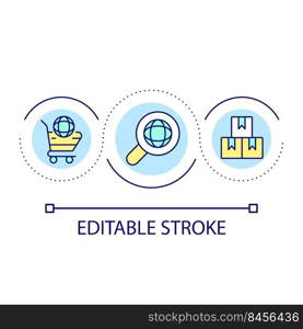 Importing foreign goods loop concept icon. Selling items internationally abstract idea thin line illustration. Global market. Supply chain. Isolated outline drawing. Editable stroke. Arial font used. Importing foreign goods loop concept icon