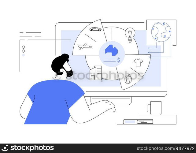 Imports of goods and services abstract concept vector illustration. Professional economic analyst presents goods import statistics, distribution sector, transportation service abstract metaphor.. Imports of goods and services abstract concept vector illustration.