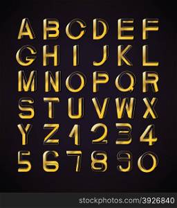 Impossible font set, including numerals. Golden gradients with thin lines.