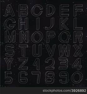 Impossible font set, including numerals, on dark textured backdrop.