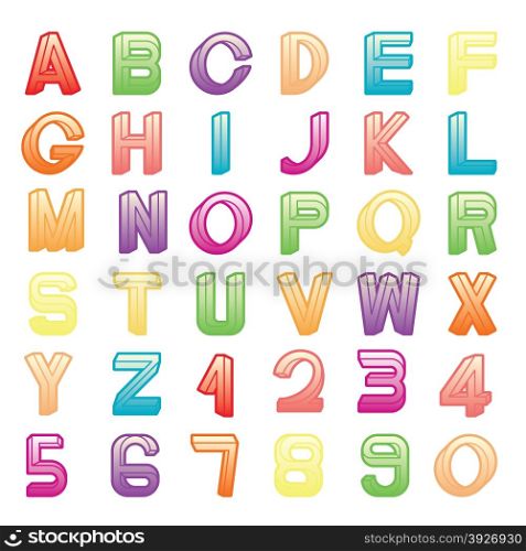 Impossible font set, including numerals, rainbow colors and gradients are applied.