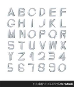 Impossible font set, including numerals. Silver gradients with edges.