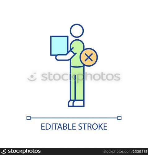 Improper posture in lifting objects RGB color icon. Manual handling. Lifting heavy objects technique. Isolated vector illustration. Simple filled line drawing. Editable stroke. Arial font used. Improper posture in lifting objects RGB color icon