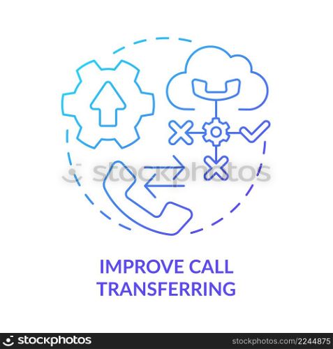 Improve call transferring blue gradient concept icon. Easy communication. UCaaS usage benefits abstract idea thin line illustration. Isolated outline drawing. Myriad Pro-Bold fonts used. Improve call transferring blue gradient concept icon
