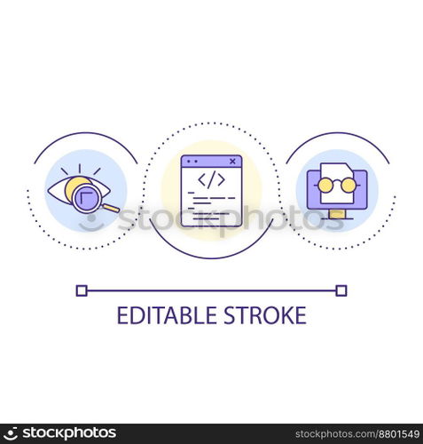Improve code readability loop concept icon. Computer science abstract idea thin line illustration. Programming process. Software development. Isolated outline drawing. Editable stroke. Arial font used. Improve code readability loop concept icon
