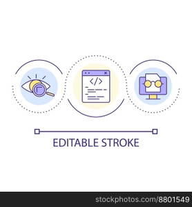 Improve code readability loop concept icon. Computer science abstract idea thin line illustration. Programming process. Software development. Isolated outline drawing. Editable stroke. Arial font used. Improve code readability loop concept icon