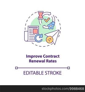 Improve contract renewal rates concept icon. Contract management automation benefits. Assign responsibility idea thin line illustration. Vector isolated outline RGB color drawing. Editable stroke. Improve contract renewal rates concept icon
