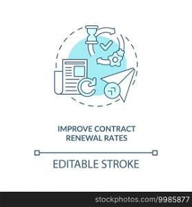 Improve contract renewal rates concept icon. Contract management automation processes. Assign responsibility idea thin line illustration. Vector isolated outline RGB color drawing. Editable stroke. Improve contract renewal rates concept icon