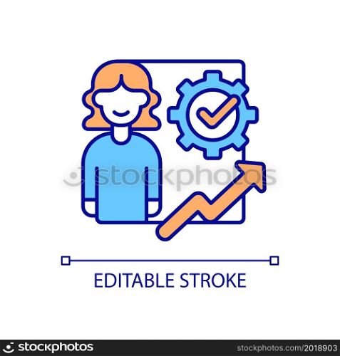 Improve employee performance RGB color icon. Tracking and growing productivity. Human resources. Work and business management. Isolated vector illustration. Simple filled line drawing. Editable stroke. Improve employee performance RGB color icon