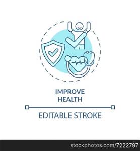 Improve health blue concept icon. Annual checkup benefits abstract idea thin line illustration. Regular doctor examination. Healthcare. Vector isolated outline color drawing. Editable stroke. Improve health blue concept icon