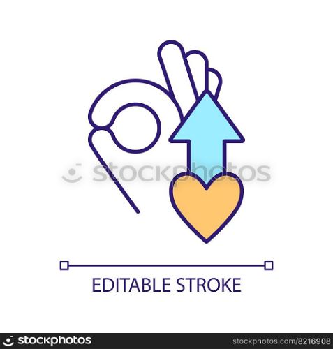 Improve heart health RGB color icon. Develop cardiovascular system. Increase positive feedback. Isolated vector illustration. Simple filled line drawing. Editable stroke. Arial font used. Improve heart health RGB color icon