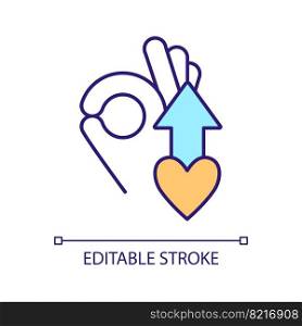 Improve heart health RGB color icon. Develop cardiovascular system. Increase positive feedback. Isolated vector illustration. Simple filled line drawing. Editable stroke. Arial font used. Improve heart health RGB color icon