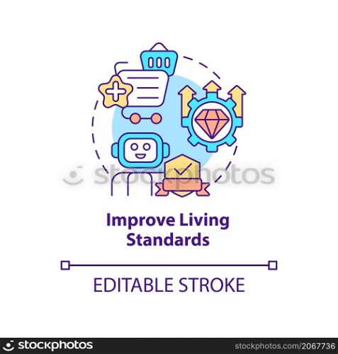 Improve living standards concept icon. Positive impact of automation abstract idea thin line illustration. Isolated outline drawing. Editable stroke. Roboto-Medium, Myriad Pro-Bold fonts used. Improve living standards concept icon