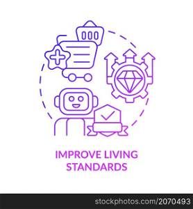 Improve living standards purple gradient concept icon. Impact of automation abstract idea thin line illustration. Isolated outline drawing. Editable stroke. Roboto-Medium, Myriad Pro-Bold fonts used. Improve living standards purple gradient concept icon
