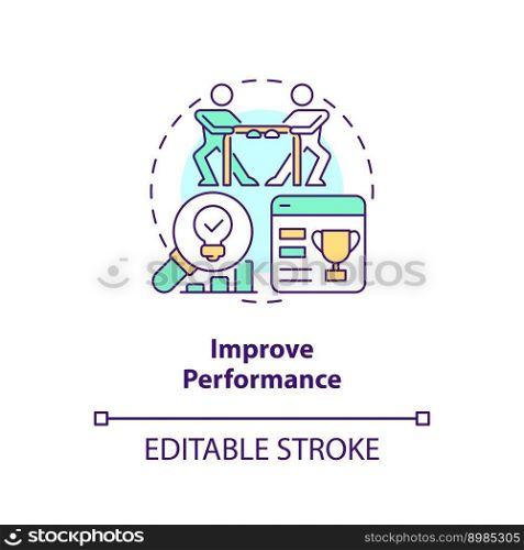 Improve performance concept icon. Create competitions. Gamification in workplace abstract idea thin line illustration. Isolated outline drawing. Editable stroke. Arial, Myriad Pro-Bold fonts used. Improve performance concept icon