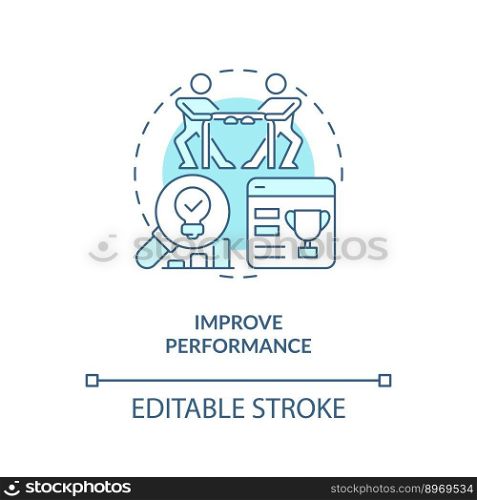 Improve performance turquoise concept icon. Competitions. Gamification in workplace abstract idea thin line illustration. Isolated outline drawing. Editable stroke. Arial, Myriad Pro-Bold fonts used. Improve performance turquoise concept icon