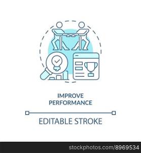 Improve performance turquoise concept icon. Competitions. Gamification in workplace abstract idea thin line illustration. Isolated outline drawing. Editable stroke. Arial, Myriad Pro-Bold fonts used. Improve performance turquoise concept icon