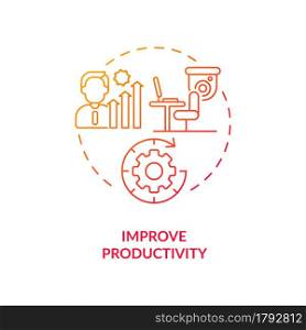 Improve productivity red concept icon. Cameras monitoring employes working activities abstract idea thin line illustration. Business efficiency. Vector isolated outline color drawing. Improve productivity red concept icon