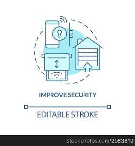 Improve security blue concept icon. Reasons for home automation abstract idea thin line illustration. Isolated outline drawing. Editable stroke. Roboto-Medium, Myriad Pro-Bold fonts used. Improve security blue concept icon