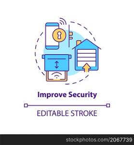Improve security concept icon. Reasons for home automation abstract idea thin line illustration. Isolated outline drawing. Editable stroke. Roboto-Medium, Myriad Pro-Bold fonts used. Improve security concept icon