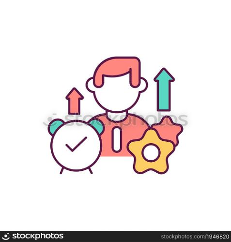 Improve time management RGB color icon. Professional skills for employee to increase productivity. Self improvement for higher efficiency. Isolated vector illustration. Simple filled line drawing. Improve time management RGB color icon