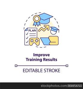 Improve training results concept icon. Gamification in corporate education abstract idea thin line illustration. Isolated outline drawing. Editable stroke. Arial, Myriad Pro-Bold fonts used. Improve training results concept icon
