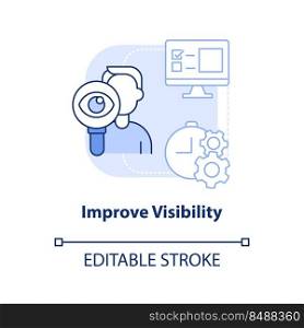 Improve visibility light blue concept icon. Addressing covid impact on logistics abstract idea thin line illustration. Isolated outline drawing. Editable stroke. Arial, Myriad Pro-Bold fonts used. Improve visibility light blue concept icon