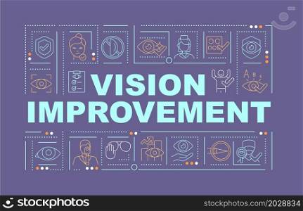 Improve vision word concepts banner. Winnings of laser eye surgery. Infographics with linear icons on blue background. Isolated creative typography. Vector outline violet illustration with text. Improve vision word concepts banner