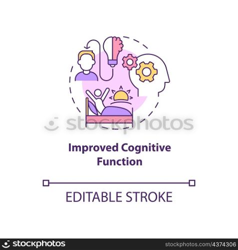 Improved cognitive functions concept icon. Wake up early morning abstract idea thin line illustration. Isolated outline drawing. Editable stroke. Roboto-Medium, Myriad Pro-Bold fonts used. Improved cognitive functions concept icon