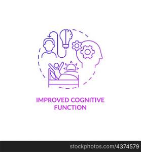 Improved cognitive functions purple gradient concept icon. Wake up time. Morning routine abstract idea thin line illustration. Isolated outline drawing. Roboto-Medium, Myriad Pro-Bold fonts used. Improved cognitive functions purple gradient concept icon