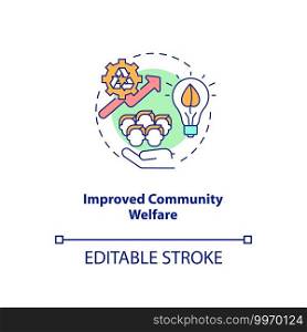 Improved community welfare concept icon. Organic waste reduction benefit idea thin line illustration. Environmental sustainability. Vector isolated outline RGB color drawing. Editable stroke. Improved community welfare concept icon