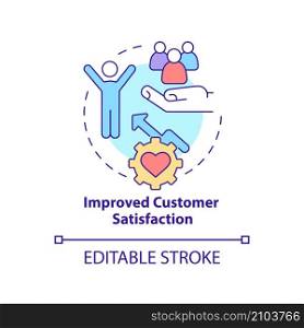 Improved customer satisfaction concept icon. Business tools advantage abstract idea thin line illustration. Isolated outline drawing. Editable stroke. Roboto-Medium, Myriad Pro-Bold fonts used. Improved customer satisfaction concept icon