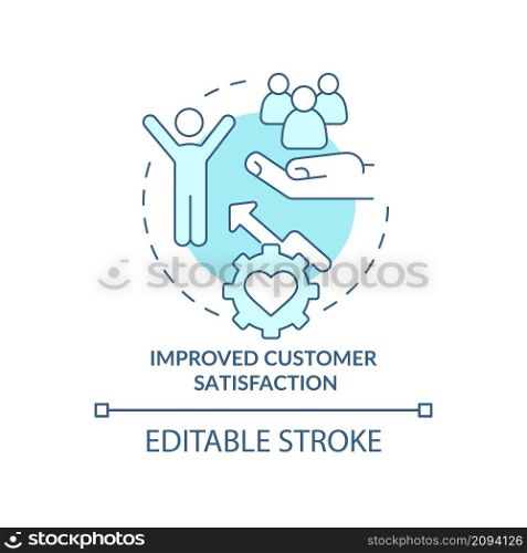Improved customer satisfaction turquoise concept icon. Client expectations abstract idea thin line illustration. Isolated outline drawing. Editable stroke. Roboto-Medium, Myriad Pro-Bold fonts used. Improved customer satisfaction turquoise concept icon