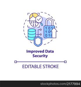 Improved data security concept icon. Incrcease cyber safety. Web 3 0 abstract idea thin line illustration. Isolated outline drawing. Editable stroke. Arial, Myriad Pro-Bold fonts used. Improved data security concept icon