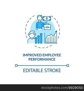 Improved employee performance concept icon. Staff training idea thin line illustration. Employee development priority. Time management. Vector isolated outline RGB color drawing. Editable stroke. Improved employee performance concept icon