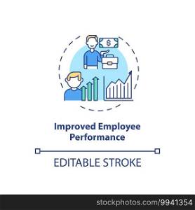 Improved employee performance concept icon. Staff training idea thin line illustration. Increasing workers productivity. Time management. Vector isolated outline RGB color drawing. Editable stroke. Improved employee performance concept icon