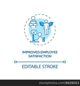 Improved employee satisfaction concept icon. Staff training idea thin line illustration. Financial remuneration. Good health promotion. Vector isolated outline RGB color drawing. Editable stroke. Improved employee satisfaction concept icon