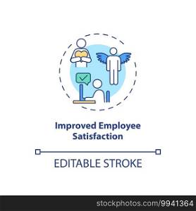 Improved employee satisfaction concept icon. Staff training idea thin line illustration. Recognition and rewards. Good health promotion. Vector isolated outline RGB color drawing. Editable stroke. Improved employee satisfaction concept icon